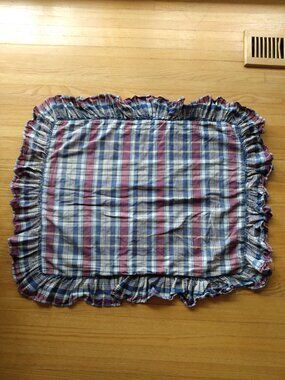 Vintage Ralph Lauren Polo Pillow Sham Madras Plaid Chambray Ruffle